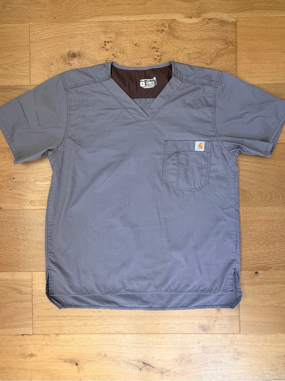 Carhartt Scrub Ripstop Utility V-Neck Shirt Top Grey Pocket Mens M Workwear EUC